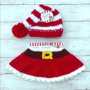 So Dorable Red Hand Crocheted Santa Hat and Skirt